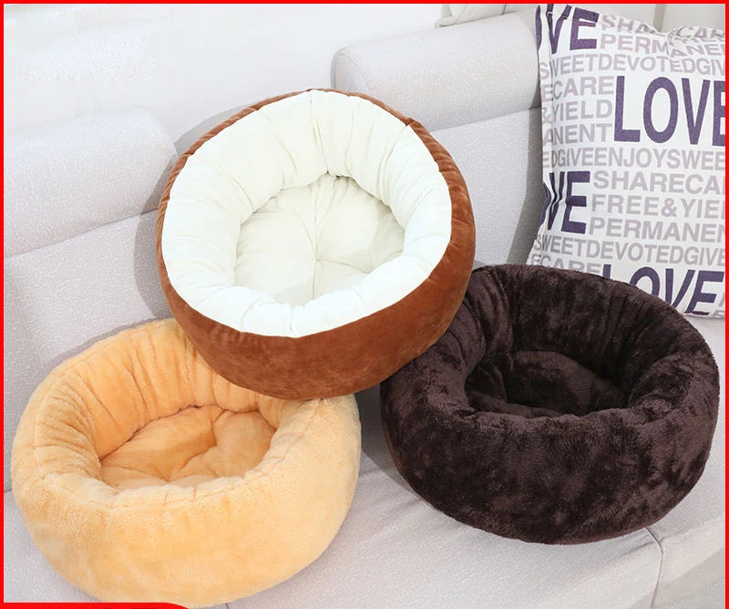 Panier donut pour chien et chat - Niche moelleuse en coton, coussin fausse fourrure