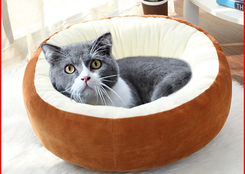 Panier donut pour chien et chat - Niche moelleuse en coton, coussin fausse fourrure