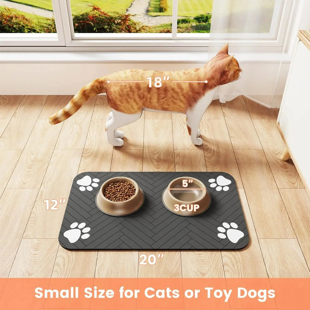 Tapis anti-dégât pour gamelle chat et chien - Silicone imperméable