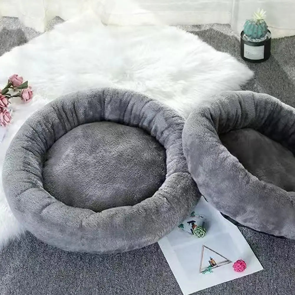 Nid rond en velours pour chat et petit chien, base antidérapante