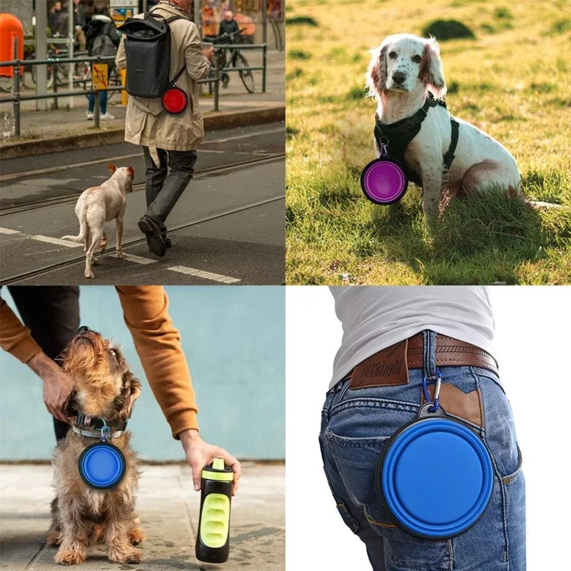 Gamelle pliable 2 en 1 pour chien et chat - Silicone avec mousqueton