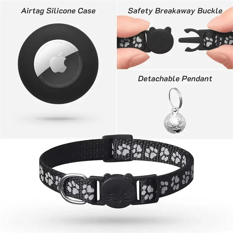 Collier pour chat compatible AirTag - Réfléchissant avec clochette