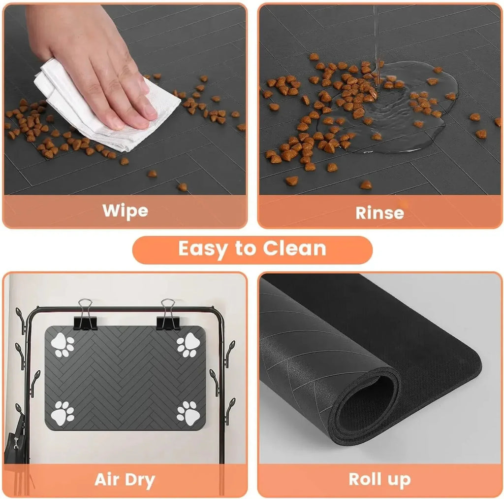 Tapis anti-dégât pour gamelle chat et chien - Silicone imperméable