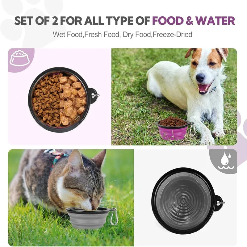 Gamelle pliable 2 en 1 pour chien et chat - Silicone avec mousqueton