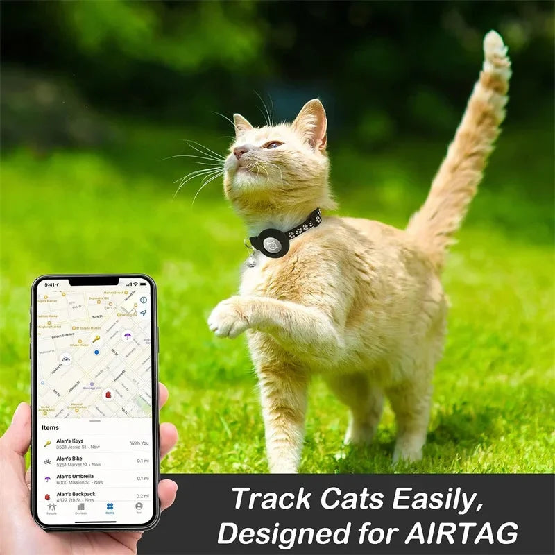 Collier pour chat compatible AirTag - Réfléchissant avec clochette