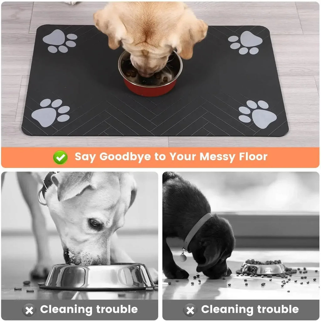 Tapis anti-dégât pour gamelle chat et chien - Silicone imperméable