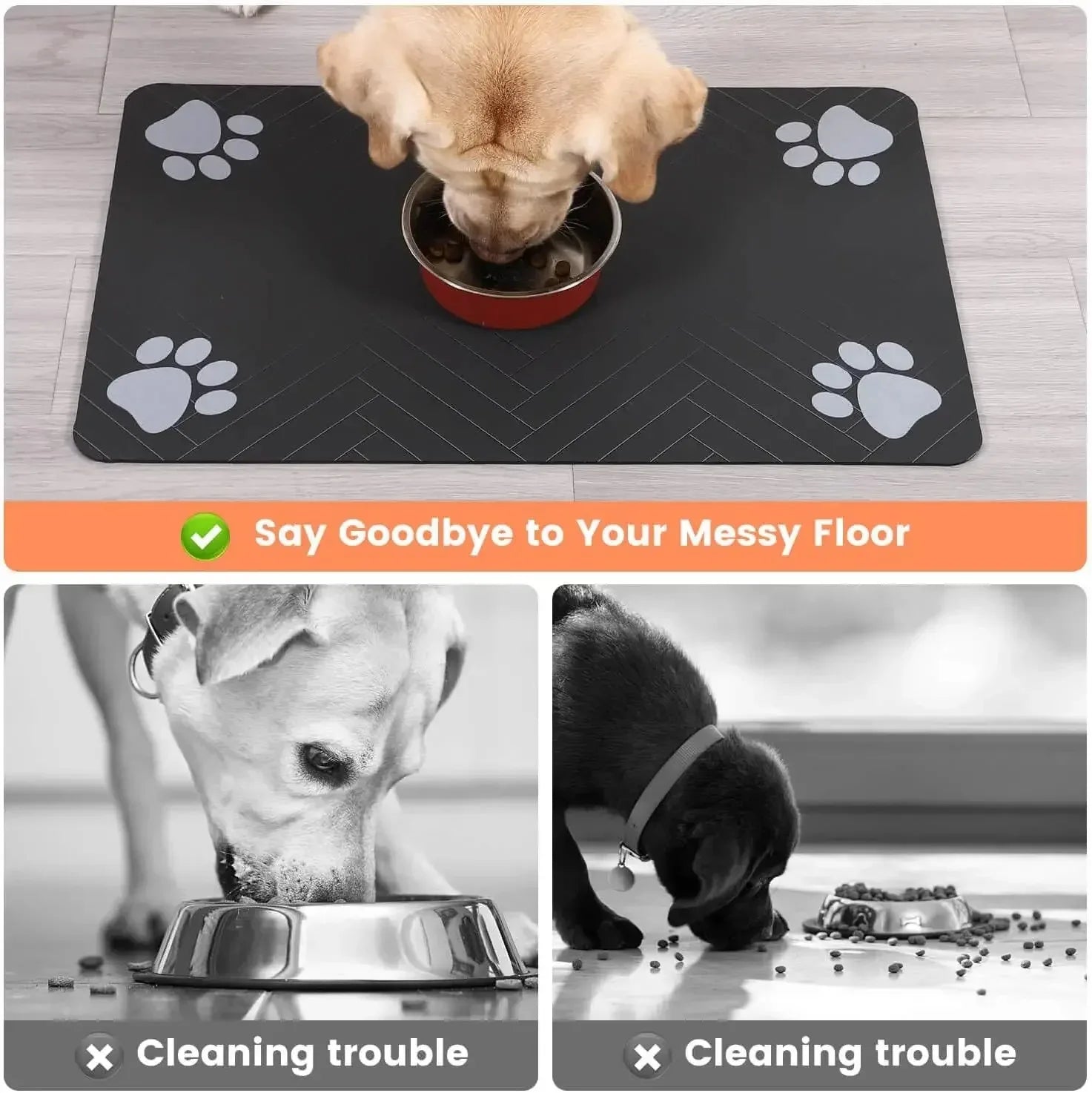 Tapis anti-dégât pour gamelle chat et chien - Silicone imperméable