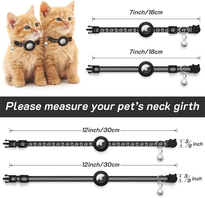 Collier pour chat compatible AirTag - Réfléchissant avec clochette