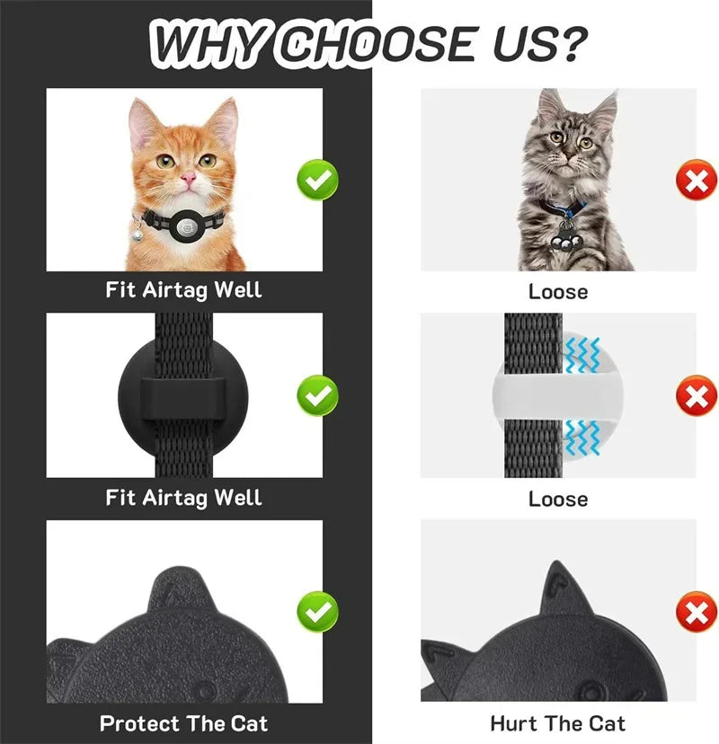 Collier pour chat compatible AirTag - Réfléchissant avec clochette