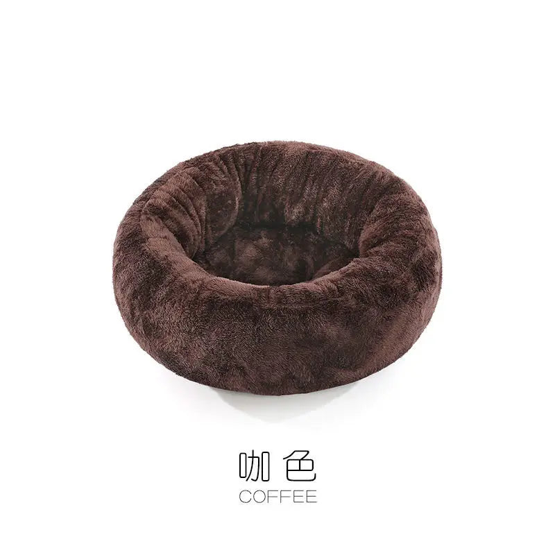 Panier donut pour chat et chien - Fausse fourrure moelleuse, base antidérapante